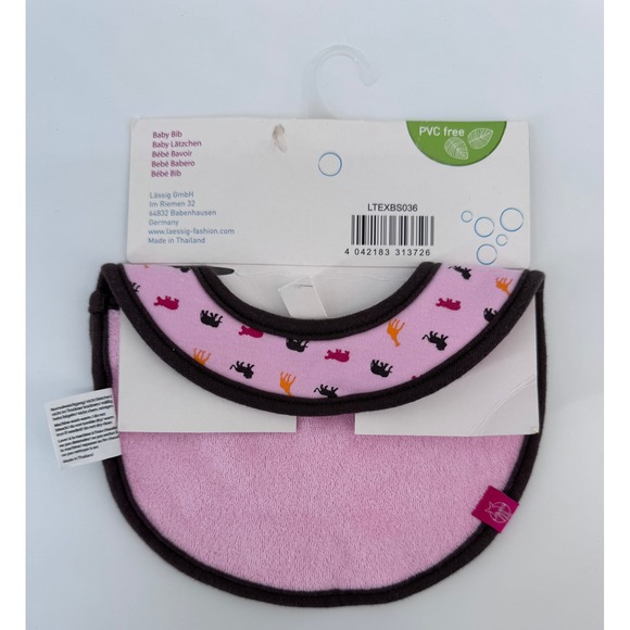 LASSIG Baby Bib Small 0-6 Months Pink Animal Print Jungle Giraffe Elephant NWT - Picture 5 of 9